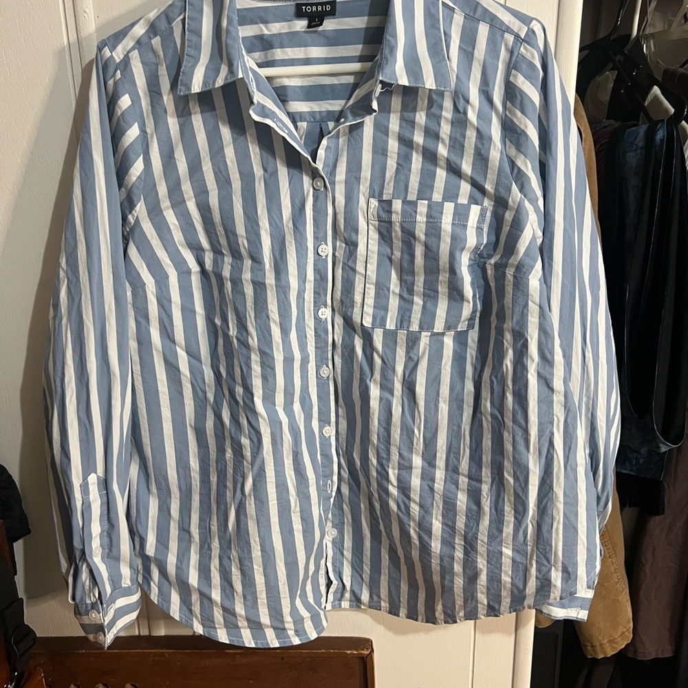 Torrid Blue and White Striped Shirt